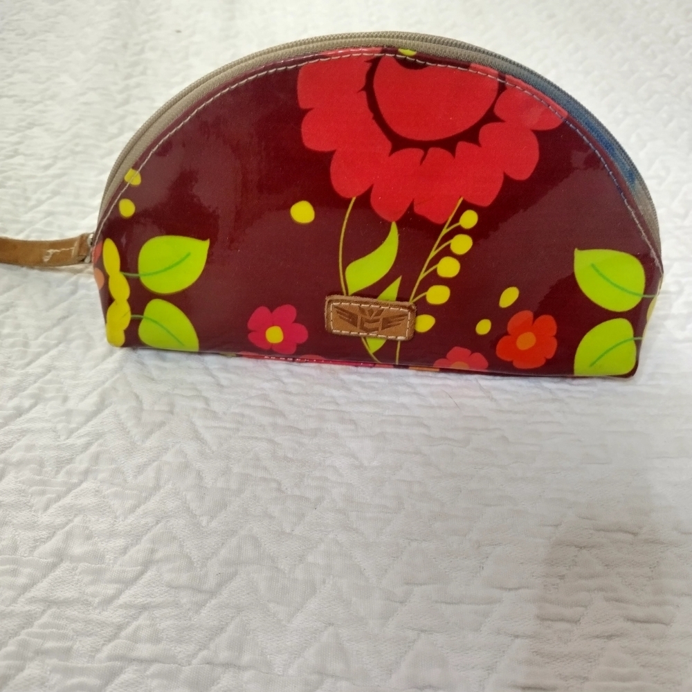 Consuela Brown Flowers Medium Dome Makeup Cosmetic Bag